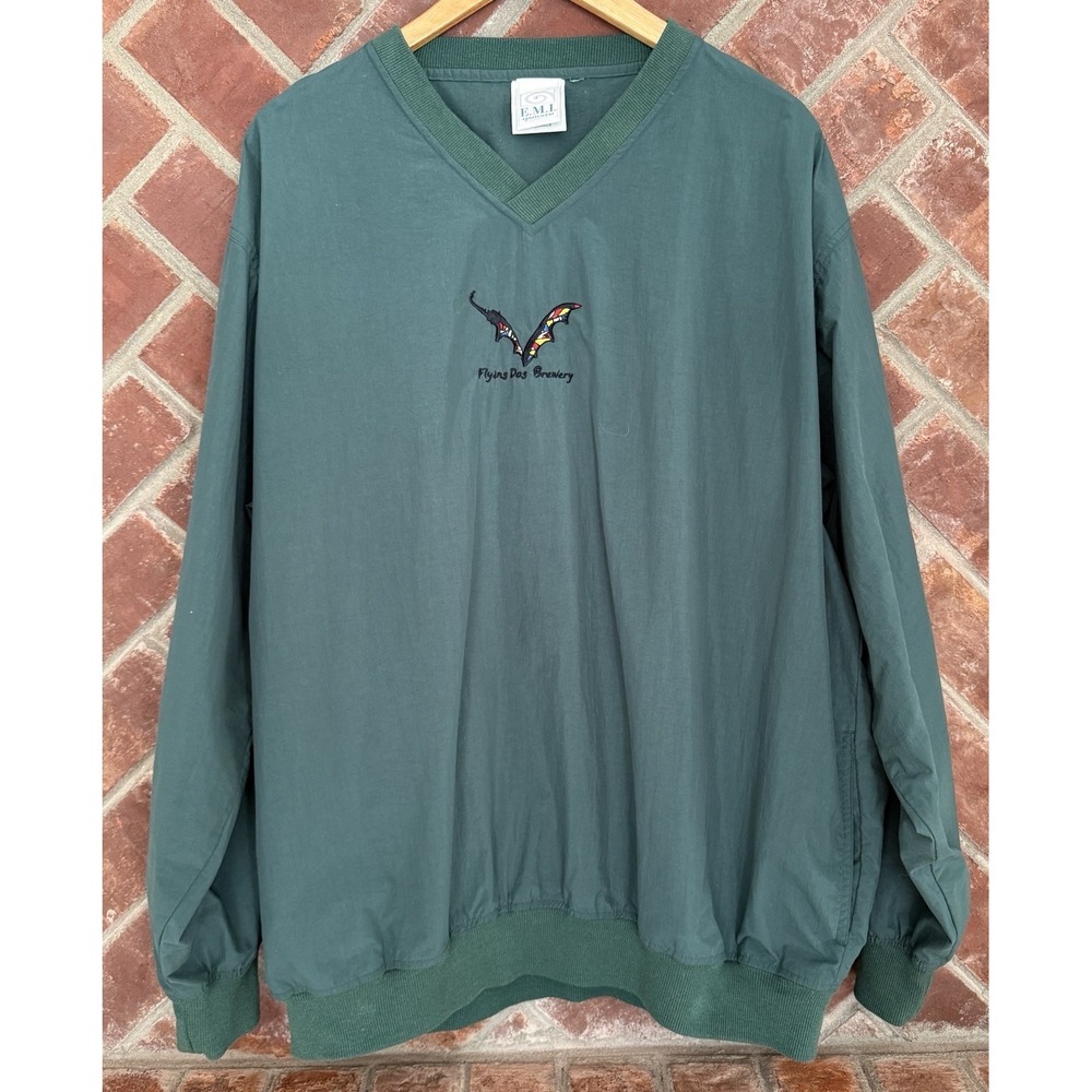 Vtg Flying Dog Brewery Windbreaker Pullover Men's Size XL Green Pockets EMI tag